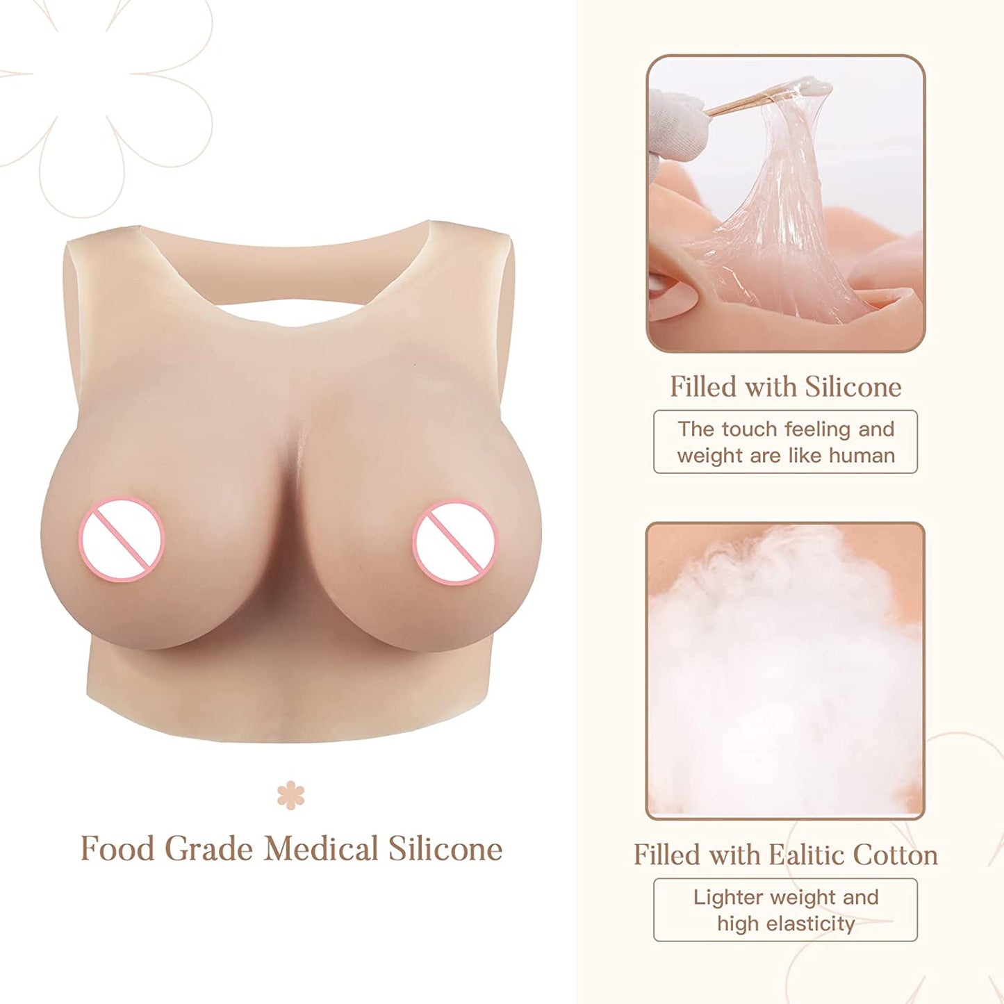Hollow Back Round Collar Fake Boobs B-G Cup