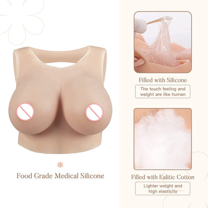 Hollow Back Round Collar Fake Boobs B-G Cup
