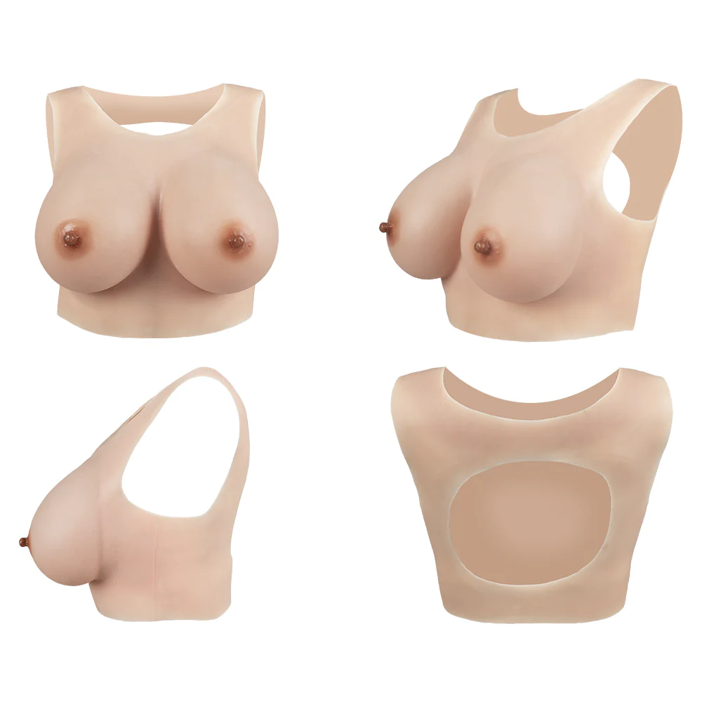 Hollow Back Round Collar Fake Boobs B-G Cup