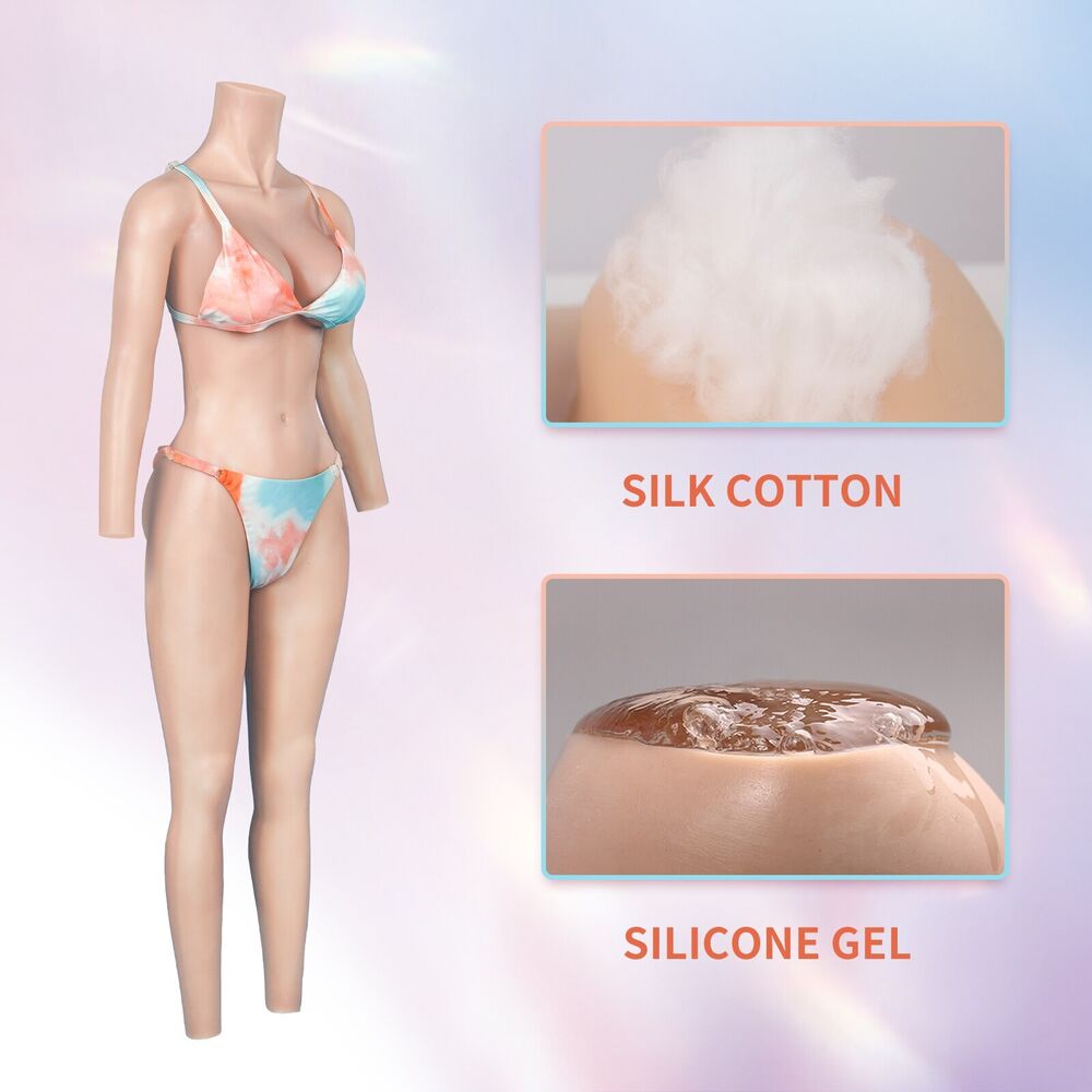 A/B/C/D Cup Silicone Breast Bodysuit Fake Boobs Silk Cotton Fill